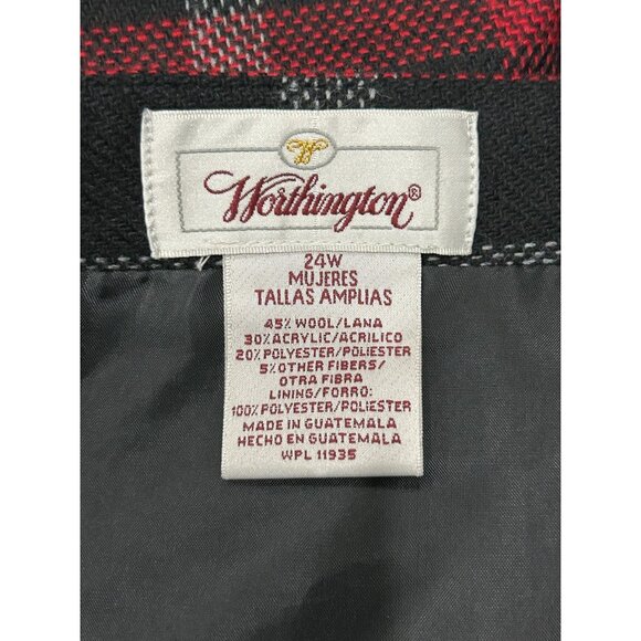 Vintage Worthington Plaid Skirt Black Red Gray Wool Side Button Closure Sz 24 - Picture 5 of 8